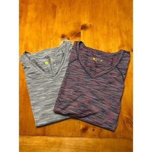 Xersion Womens 2X Activewear V-Neck Striped Short Sleeve Tops Bundle 2 Pack